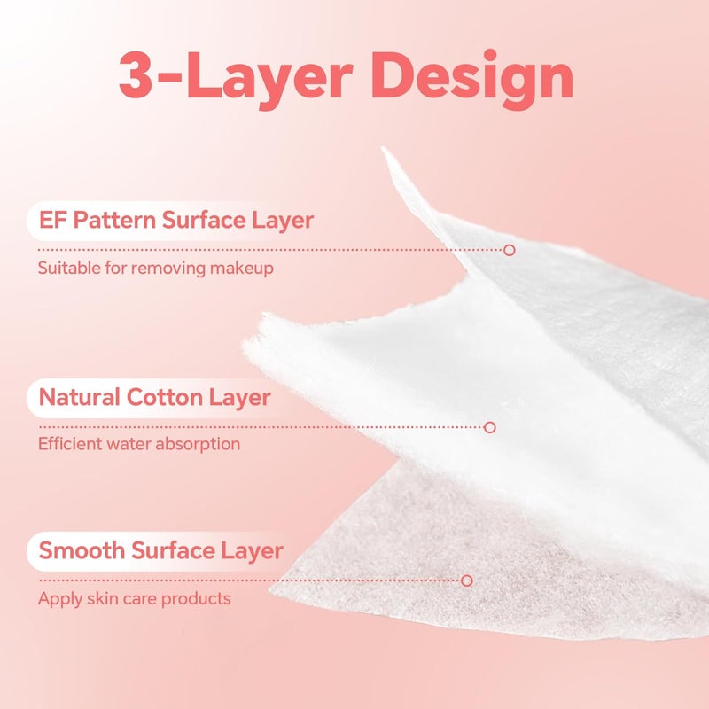 ICOTLE Clean Pads, 120 Count Not to Shed & Tear Face Pads, Unique Triple Layers, Textured & Ultra Soft Side, Square Cotton Pads for Makeup Removal, Cleansing, Skin Care etc. - Image 3